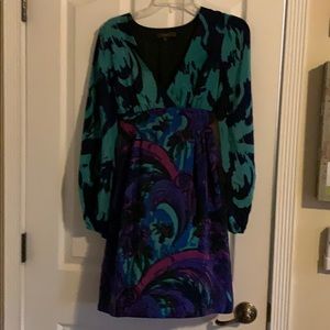 Dark Floral Long Sleeve Midi Coctail Dress